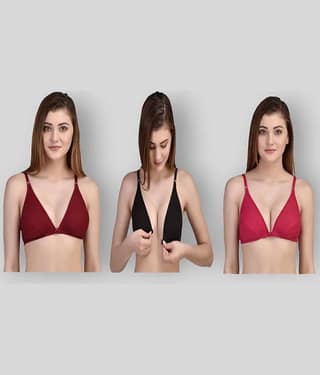 Desiprime Pack of 3 Poly Cotton Non Padded Women's Front Closure ( Multi Color )