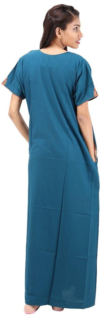VALENCIA SLEEPWEAR lissybissy Cotton Resham Embroidery Nighty Night Gown Maxi for Women A line (KNW-71, Rama Green, Large) view 2