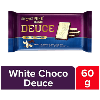 Britannia Pure Magic Deuce Biscuits - White Choco Filled, Rich Chocolate Taste, 60 G