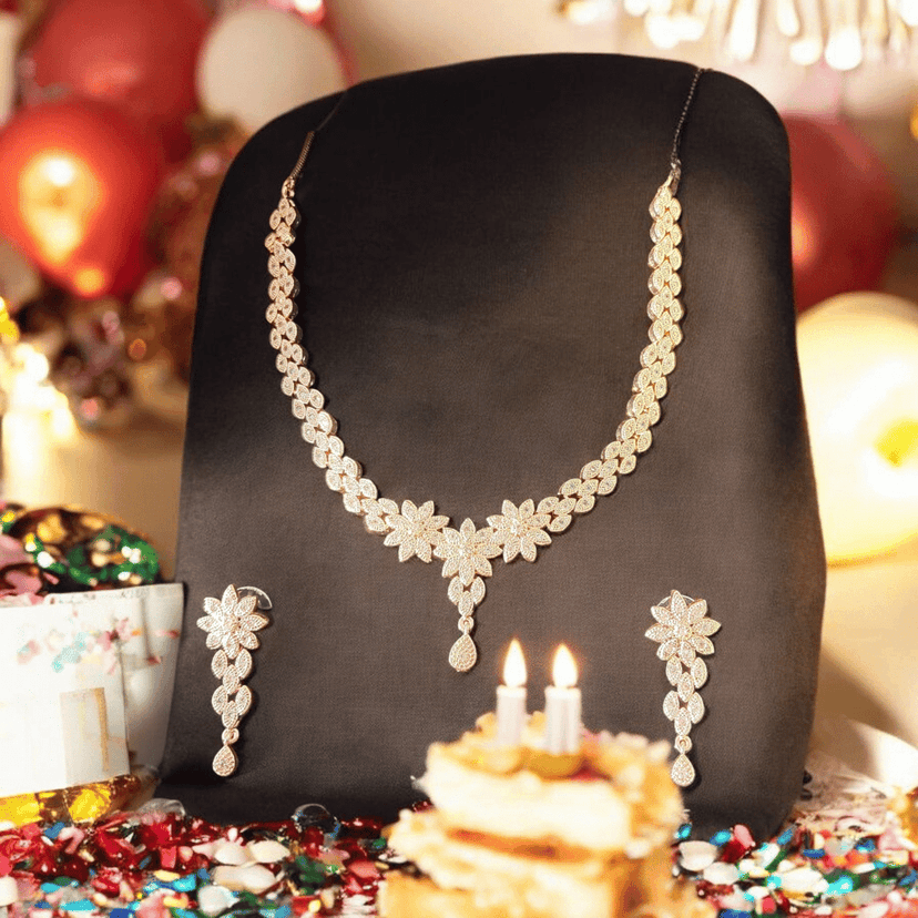 Stunning American Diamond Necklace Set with Earrings for Women view 2