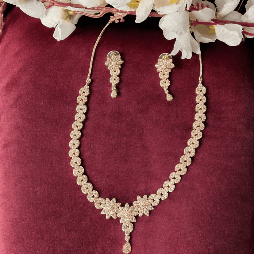 Stunning American Diamond Necklace Set with Earrings for Women view 4