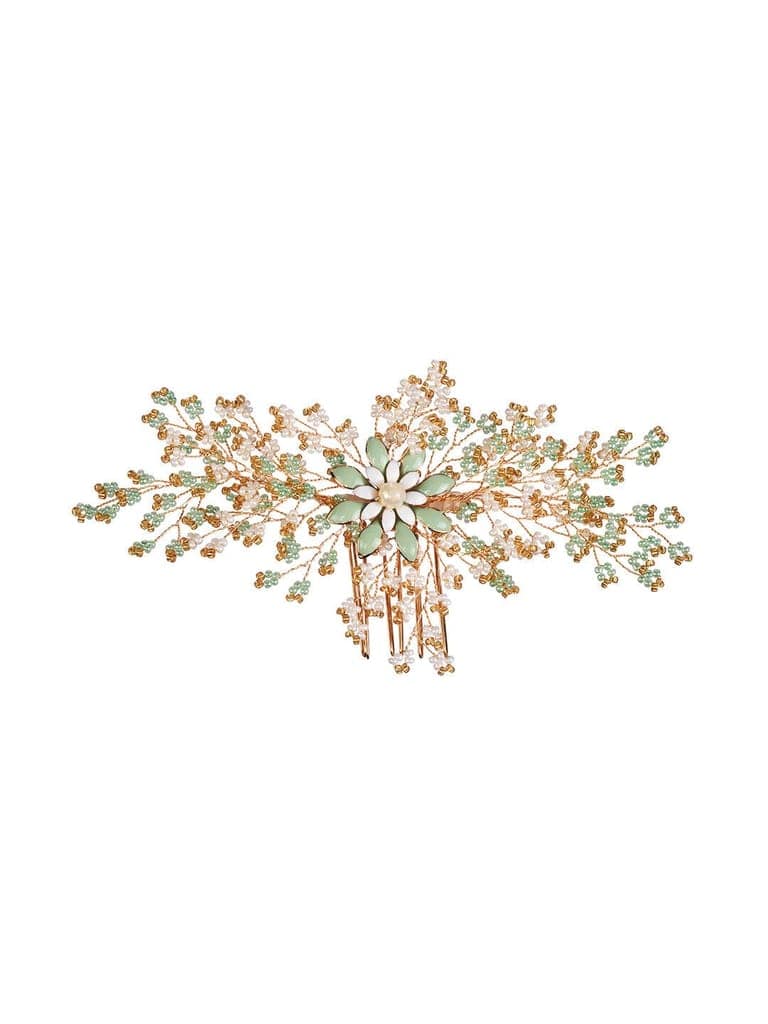 Gold Toned Green Pearl Beaded Bridal Hair pin view 3