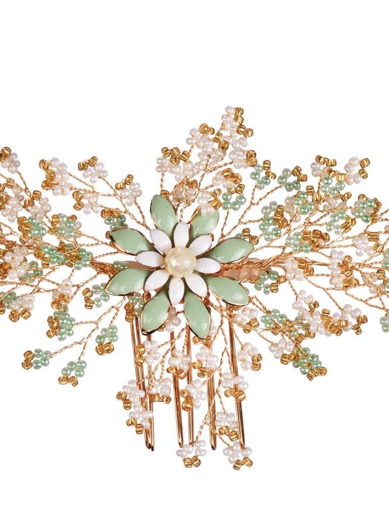 Gold Toned Green Pearl Beaded Bridal Hair pin view 4