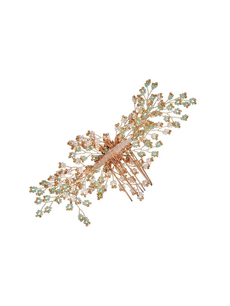 Gold Toned Green Pearl Beaded Bridal Hair pin view 5