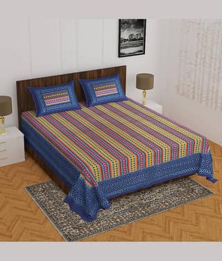 Cosito Cotton 1 Double Bedsheet with 2 Pillow Covers ( Multicolor )