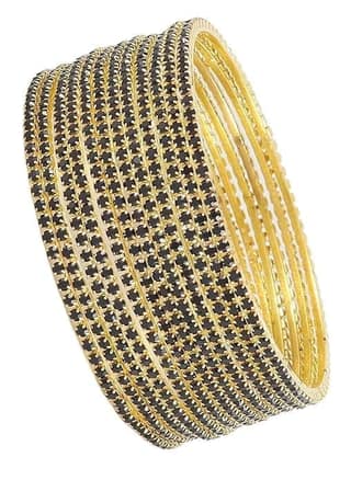 Gold Plated Black Stone Studded Bangles Set of 6