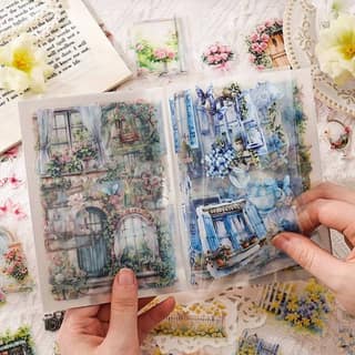 Fallen Flowers Courtyard Aesthetic PET Sticker Book (20 Sheets, Multi) | Waterproof Decorative Journaling & Craft Stickers | DIY Scrapbooking & Stationery