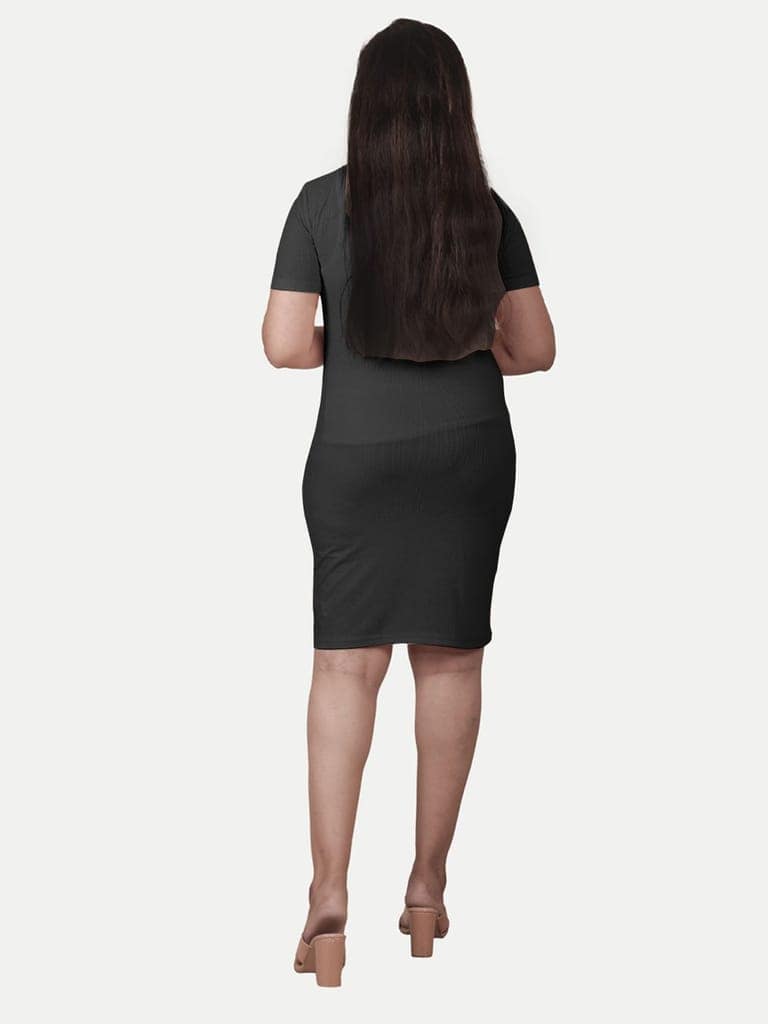 Women Solid Long knit Dress- Black Colour view 4