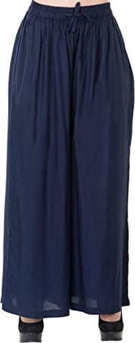 Women's Rayon Solid Soft Palazzo Pants Trousers (Save Pack of 2, White_Blue) view 2