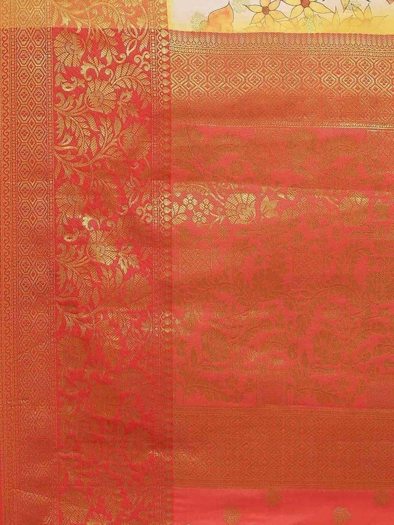 Women's Banarasi Digital Printed Zari Woven Saree with Unstiched Blouse Piece view 6