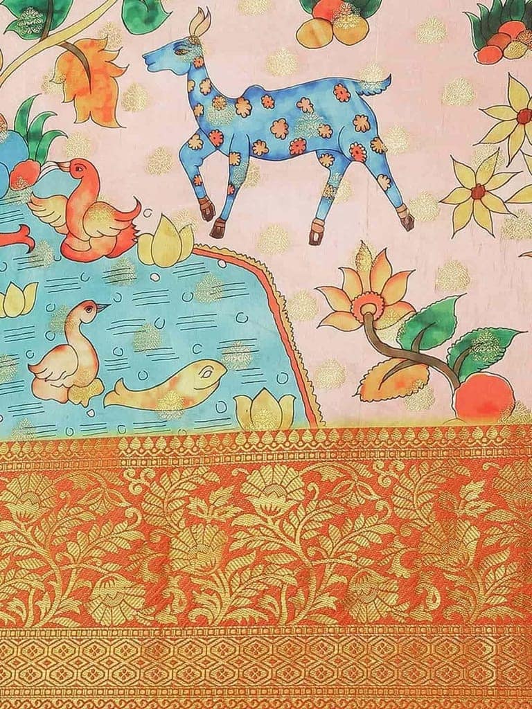 Women's Banarasi Digital Printed Zari Woven Saree with Unstiched Blouse Piece view 7