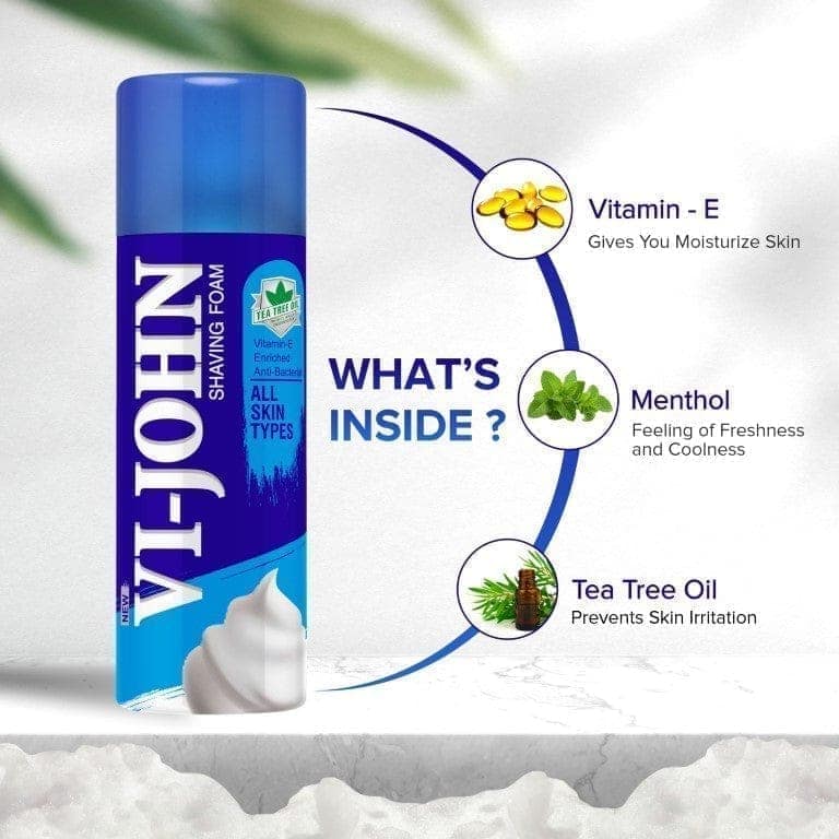 VI-JOHN All Skin Type Anti Bacterial Shaving Foam With Vitamin E & Tea Tree Oil For - 50 GM view 3