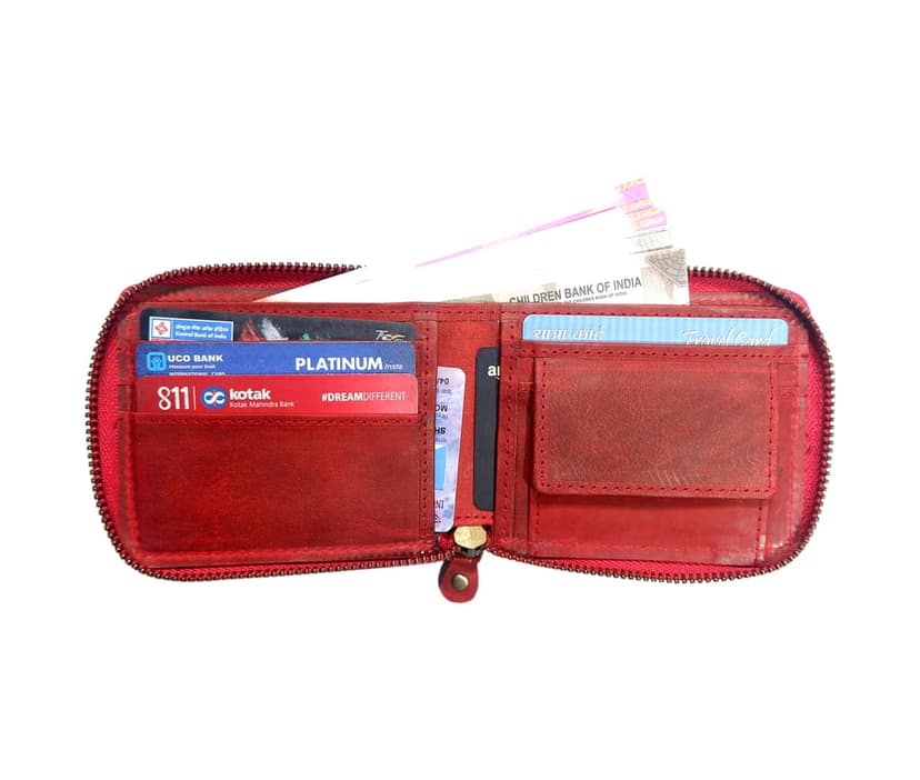Vital King Men Travel Red Genuine Leather RFID Wallet (7 Card Slots) view 3