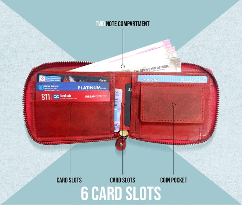 Vital King Men Travel Red Genuine Leather RFID Wallet (7 Card Slots) view 4