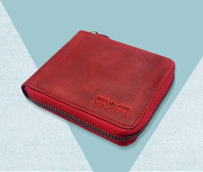 Vital King Men Travel Red Genuine Leather RFID Wallet (7 Card Slots) view 7