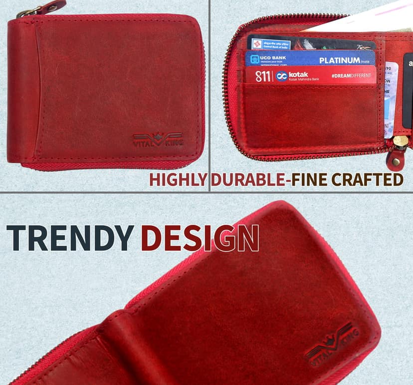 Vital King Men Travel Red Genuine Leather RFID Wallet (7 Card Slots) view 8