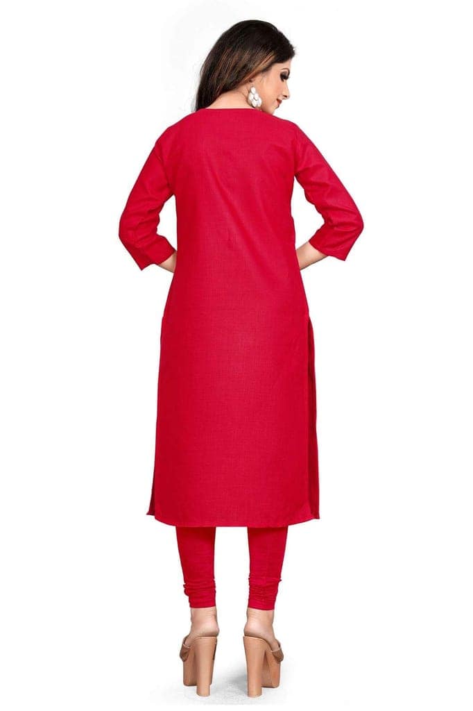 STYLEOO Ruby Slub 3/4 Sleeves Embroidered Kurti for Women's (RED) (M, L, XL, XXL) view 4