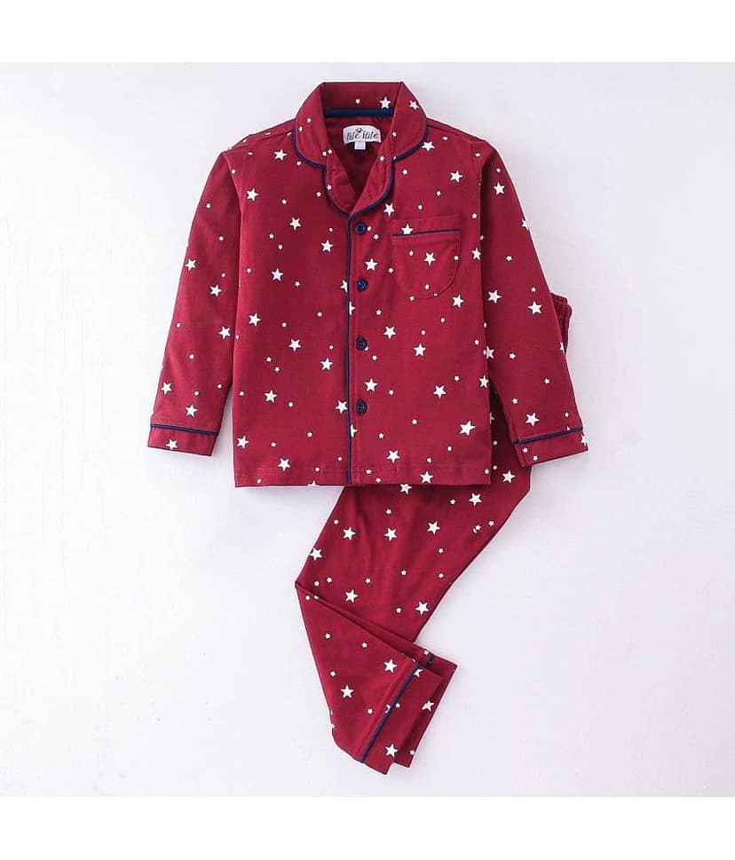 Nite Flite Pack of 1 Girls Cotton Nightsuit Set ( Red )