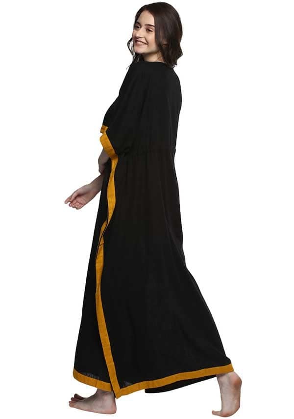 Black Mustard V-Neck Cotton Kaftan view 3