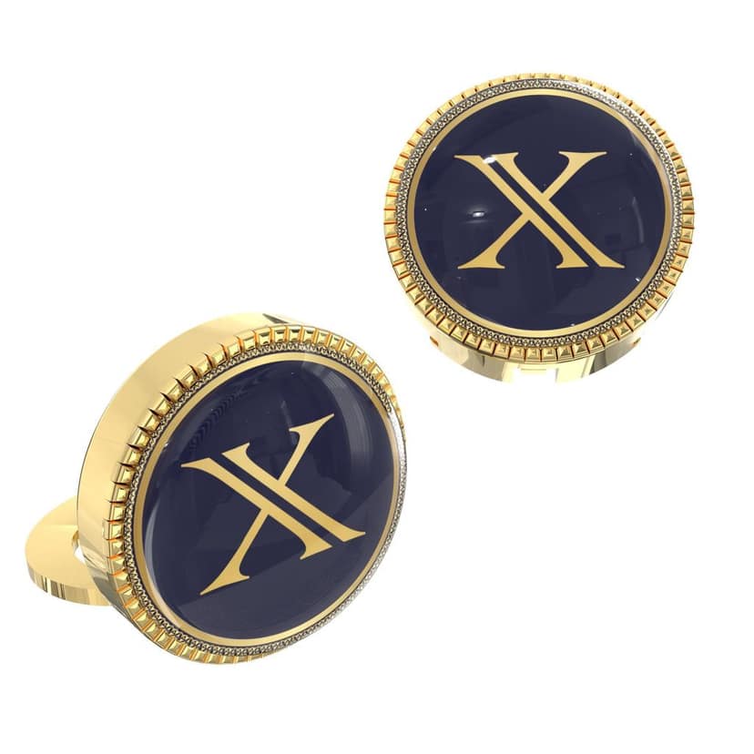 The Smart Buttons - Gold Colour Plated Shirt Button Cover Cufflinks for Men - Personalized Initials - X view 3