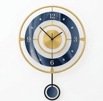Luxury Modern Circular Pendulum Wall Clock – Navy Blue & Gold Geometric Art | Blue and Gold Clock