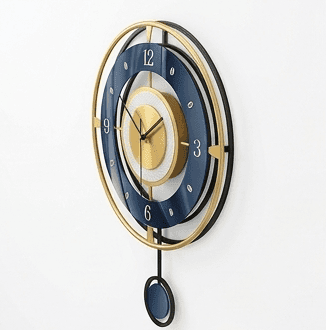 Luxury Modern Circular Pendulum Wall Clock – Navy Blue & Gold Geometric Art | Blue and Gold Clock view 2