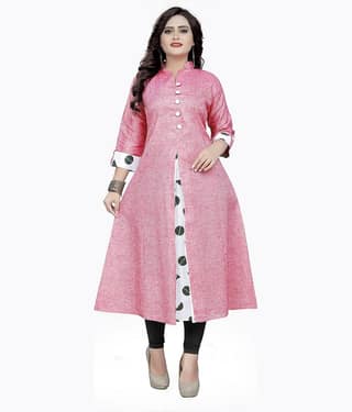 Hetsa Women Cotton Printed Anarkali Kurti ( Pink )