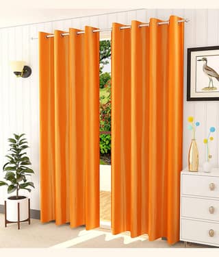 Kraftiq Homes Solid Semi-Transparent Eyelet Curtain 7 ft ( Pack of 2 ) - Orange
