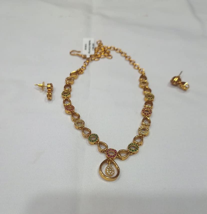 American Diamond Necklace Set With Earrings For Women view 2