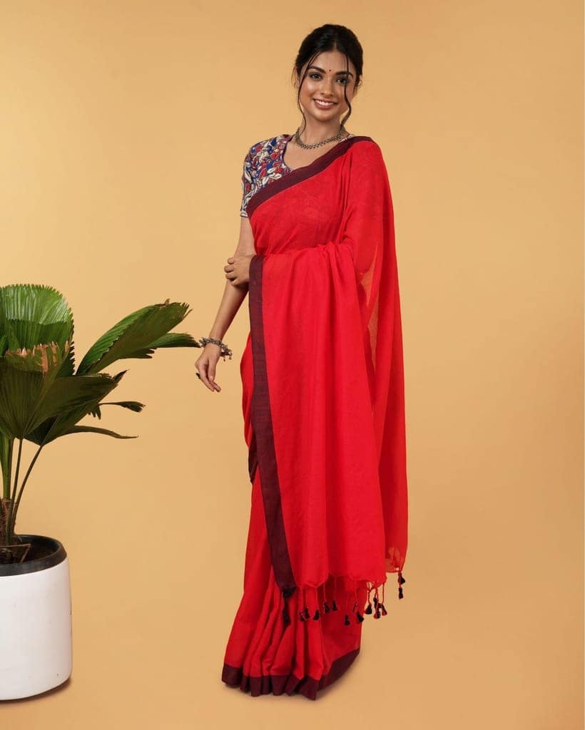 Pure Handloom Mul Cotton Saree 120 Count (Without Blouse)-9927