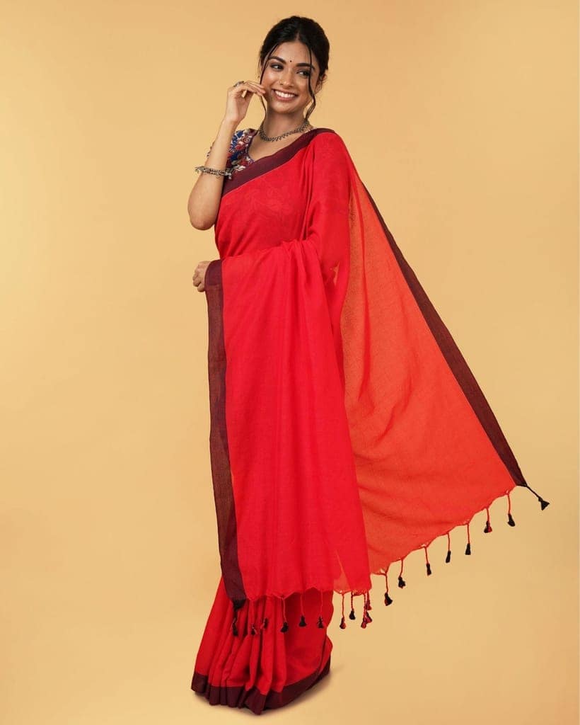 Pure Handloom Mul Cotton Saree 120 Count (Without Blouse)-9927 view 2