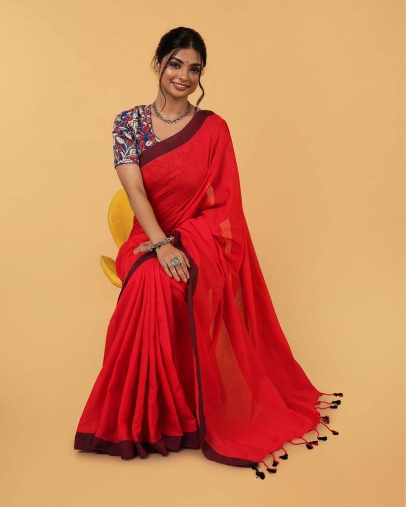 Pure Handloom Mul Cotton Saree 120 Count (Without Blouse)-9927 view 4