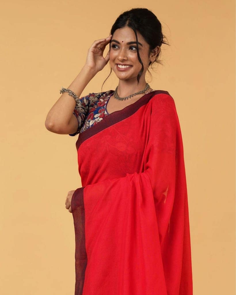 Pure Handloom Mul Cotton Saree 120 Count (Without Blouse)-9927 view 5