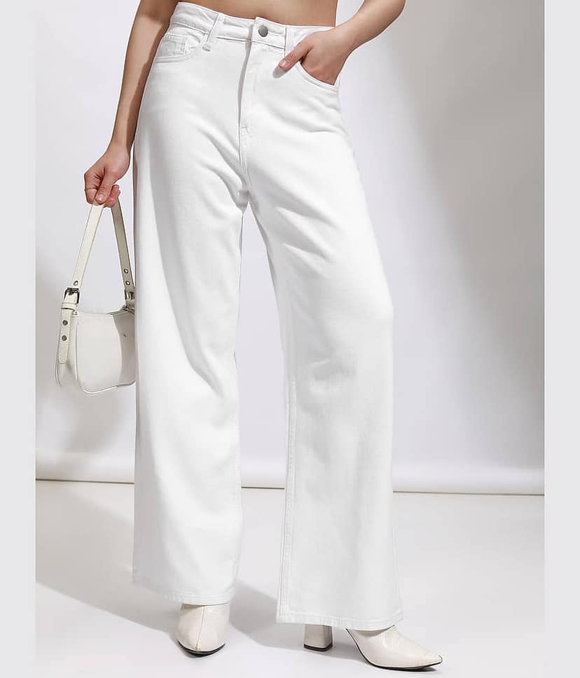 Tokyo Talkies Women's Wide Leg Mid-Rise Jeans ( White )