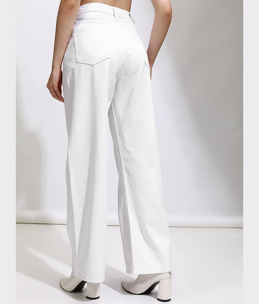 Tokyo Talkies Women's Wide Leg Mid-Rise Jeans ( White ) view 3