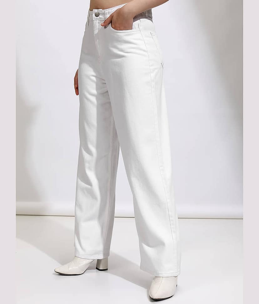 Tokyo Talkies Women's Wide Leg Mid-Rise Jeans ( White ) view 4