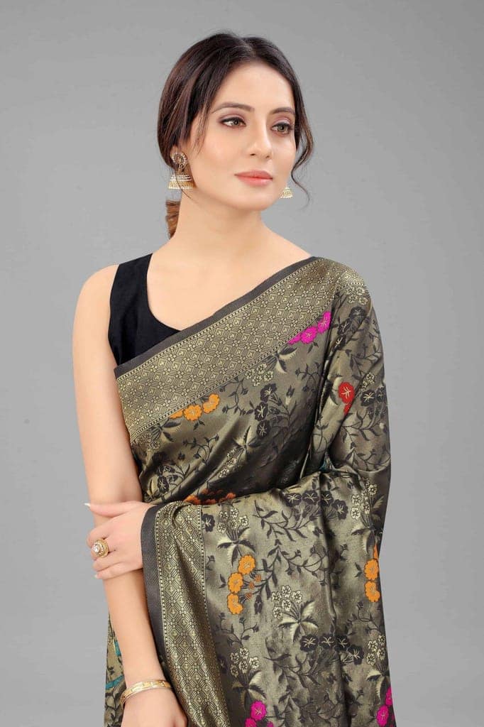 Women's Banarasi Art Silk Saree With Unstiched Blouse Piece view 4