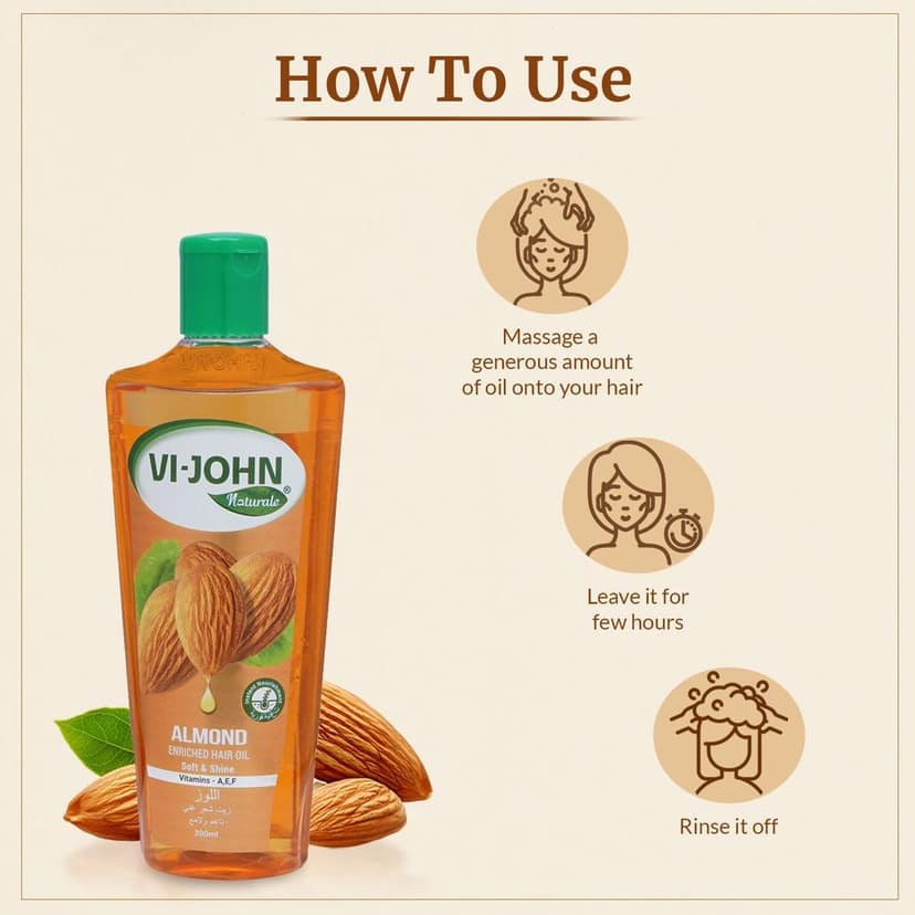 VI-JOHN NATURALE Almond Enriched Hair Oil | For Soft & Shiny Hairs With Vitamin A, E & F | Natural Hair Growth | for All Hair Types | Men and Women | 300ML view 3