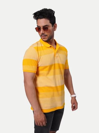 Men Yellow thick Stripes Cotton T-Shirt