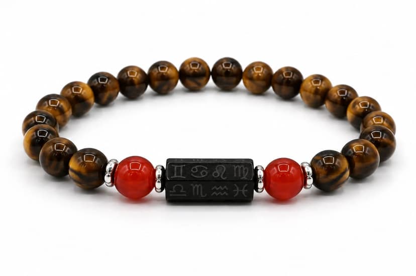 Singh Rashi (Leo Zodiac) Bracelet - Tiger's Eye & Red Beads view 2