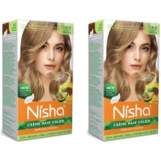 Nisha Cream Hair Color Rich Bright Long Lasting Hair Colouring For Ultra Soft Deep Shine 100% Grey Coverage Light Blonde (Pack of 2) , Light Blonde