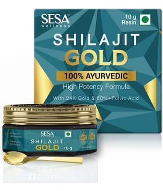 Sesa Shilajit Gold 10 g Resin I With 24k Swarna Vark | Contains More than 60% Fulvic Acid (Certificate Included) | Helps Boost Stamina, Immunity & Muscle Recovery| 100 % Ayurvedic