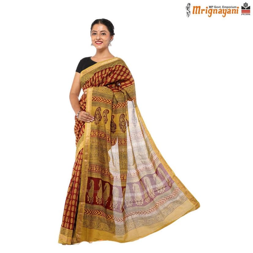 HANDLOOM MAHESHWARI SILK SAREE WITH BLOUSE (SKU - 3I0101170522, SAREE-1066) view 2