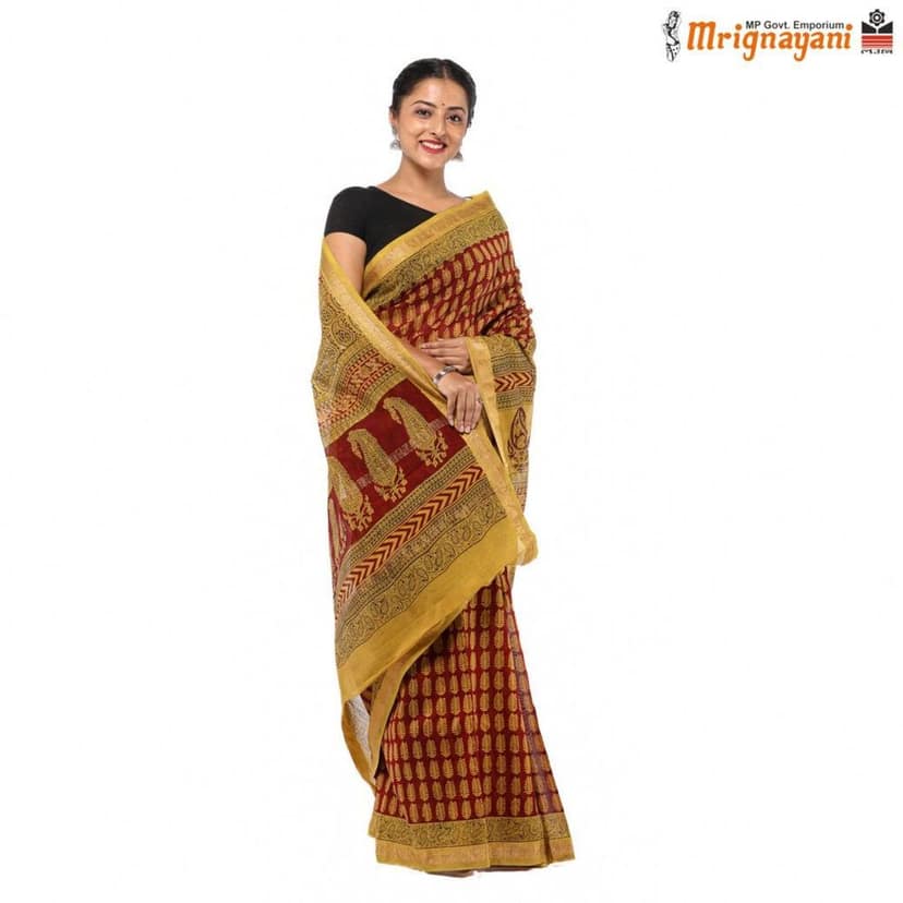 HANDLOOM MAHESHWARI SILK SAREE WITH BLOUSE (SKU - 3I0101170522, SAREE-1066) view 3
