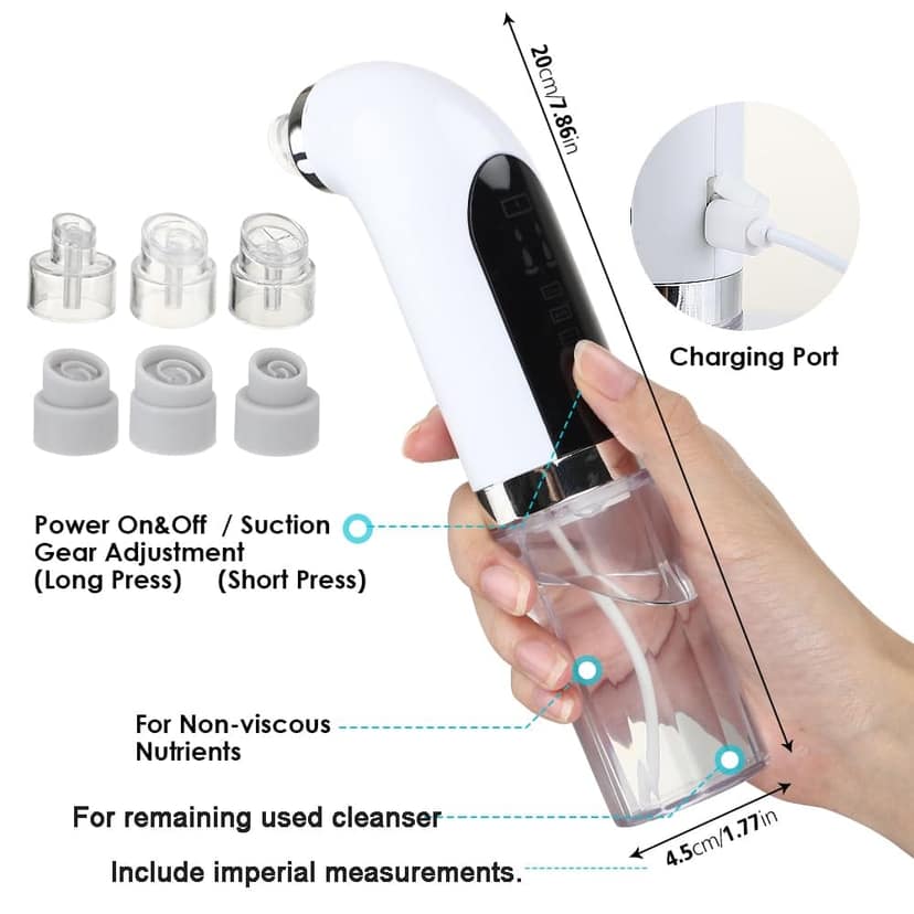 AUSHA Hydro Facial Oxygen Bubble Device | Deep Pore Cleansing, Blackhead Removal, Skin Hydration | Adjustable Suction, USB Rechargeable view 3