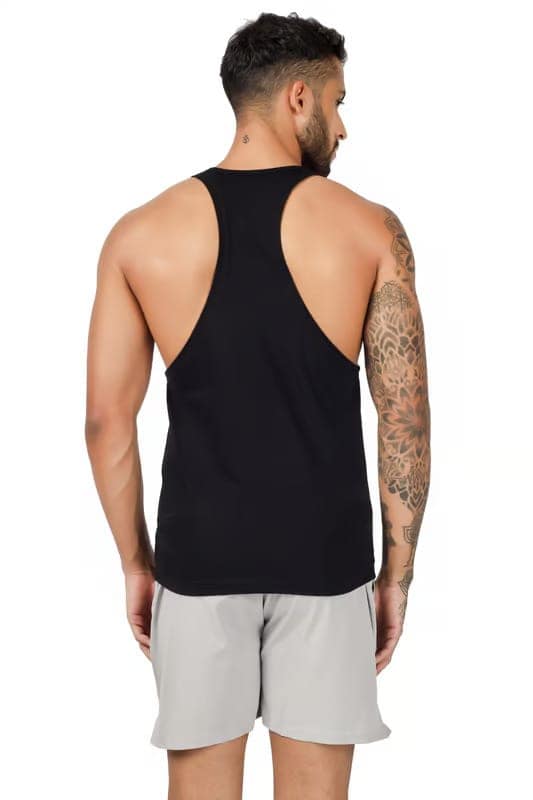 BLUEFICUS Men's GymVest Workout and Muscle Tank Top for Bodybuilding Running Weight Lifting Made by Dryfit Polyester Fabric (Black & Blue) (Pack of 2) view 3