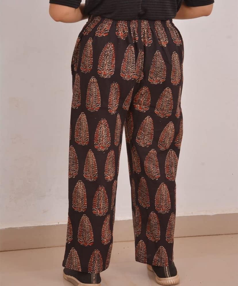 Black Ajrakh Handprint Cotton Pants for women view 4