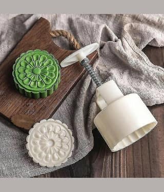 Mooncake Mold Maker Press with 5 Stamps | Traditional Cookie Biscuit Cutter | Flower Shape Pastry Press | DIY Baking Tool for Festival Cakes, Chocolates, Fondant & Kitchen Baking Accessories