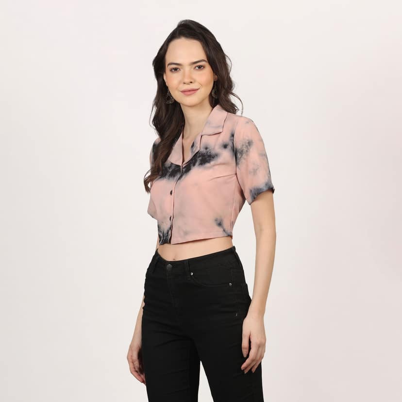 Women Stylish Tie & Dye Crop Shirt view 4