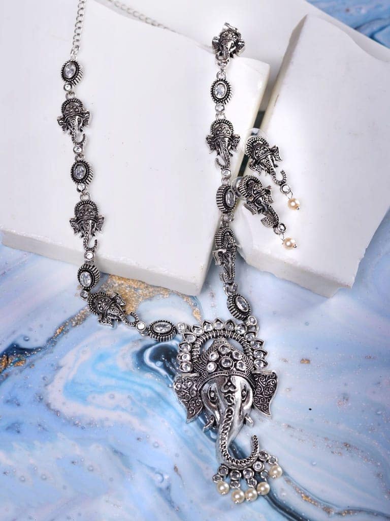 Oxidised Silver Plated & Beaded Lord Ganesha Necklace Jewellery Set view 9